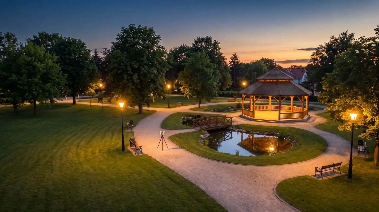 Vizualizácia: park s chodníkmi a jazierkom